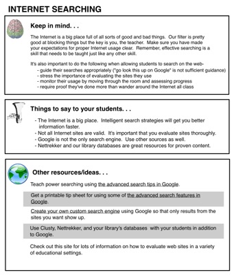 Internet Searching Teacher Guidance Sheet