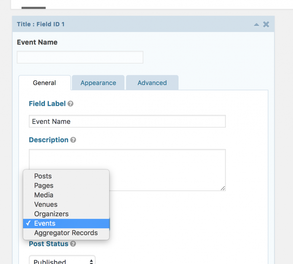 Gravity Forms Post Title element view with custom post type options