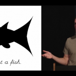 Bret Victor on the right with a black and white cartoon fish on the left. Under the fish is the statement - This is not a fish.