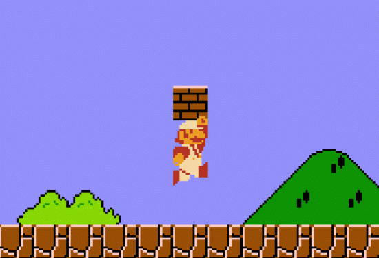 Super Mario jumping endlessly to create bit coins.