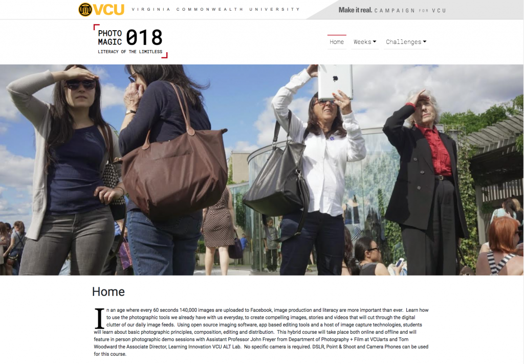 Screenshot of the photography is magic home page. A group of people are looking in many directions. Photo by John Freyer.