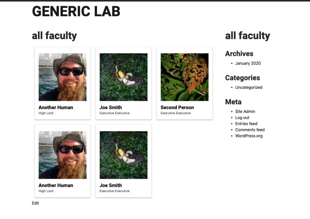View of the faculty page using the shortcode.