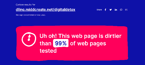 Screenshot of the carbon rating saying "Uh oh! This web page is dirtier than 99% of web pages tested."