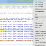 A screenshot of Chrome with the developer tools open and the Elements tab selected. A search for .jam-frame-active is shown with the contextual menu showing to allowing copying of the element.