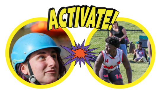 The word activate in large cartoon font with two circles behind it. They contain pictures of people but it doesn't really matter. 