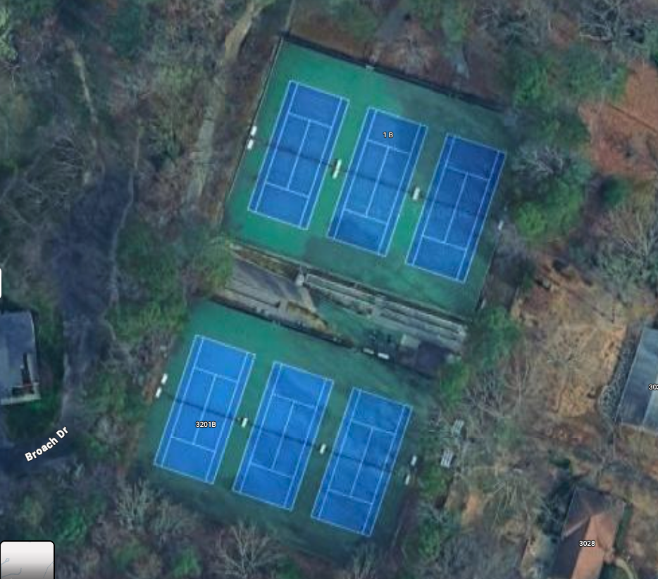 A Google map screenshot of the two court groupings. You can't really tell what I'd hoped.