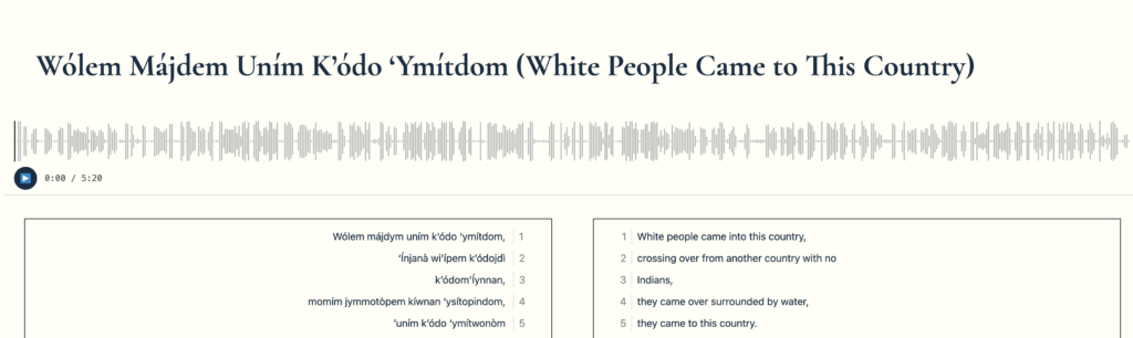 Screenshot of a Maidu story with the audio wave form displaying.
